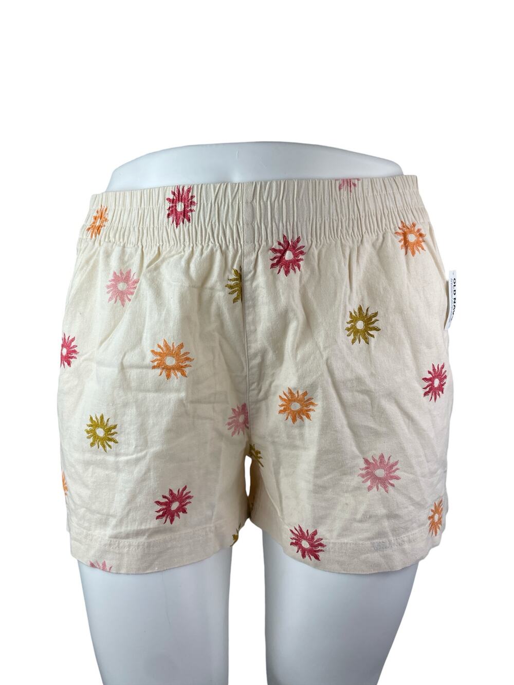 NEW Old Navy Women's Cream Linen Floral Elastic Waist Casual Summer Shorts XL